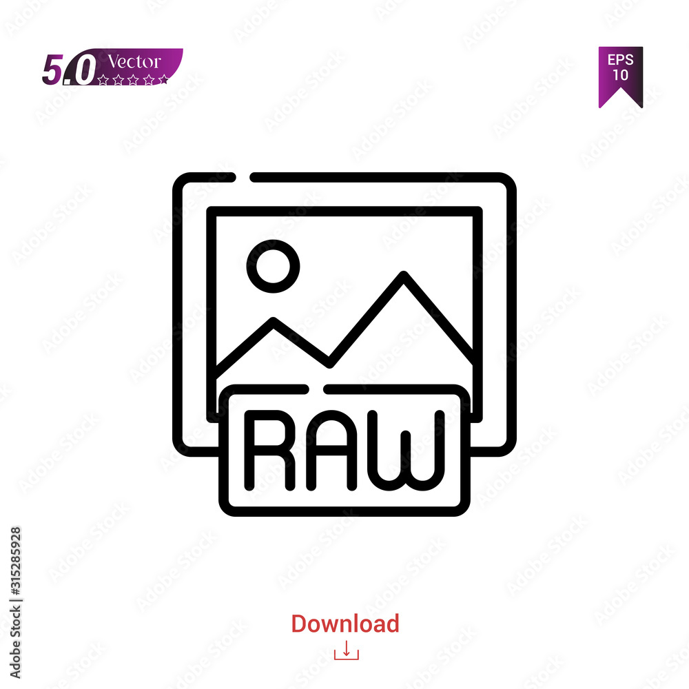 Outline raw camera icon. raw camera icon vector isolated on white background. Graphic design, camera-interface icons, mobile application, logo, user interface. UI / UX design. EPS 10 format vector Outline raw camera icon. raw camera icon vector isolated on white background. Graphic design, camera-interface icons, mobile application, logo, user interface. UI / UX design. EPS 10 format vector