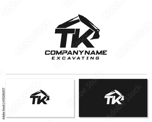 Initial T K TK excavator logo concept vector with arm excavator template vector.