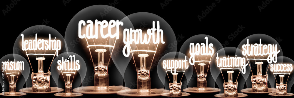 Light Bulbs with Career Growth Concept - obrazy, fototapety, plakaty 