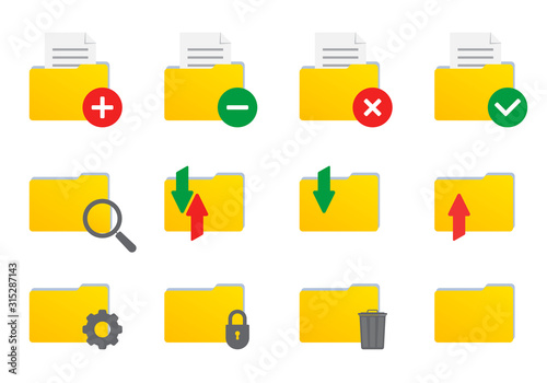 Folder icon set for file and documents. Vector illustration.