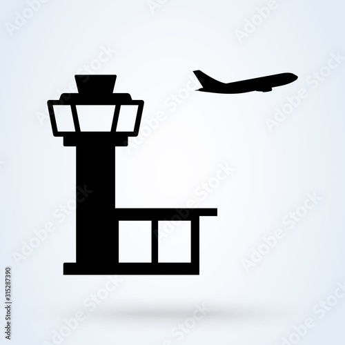 Control tower and terminal building airport, Simple modern icon design illustration.