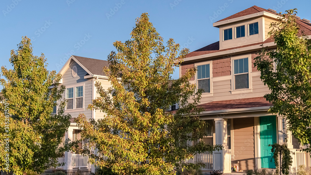 Panorama Row of houses on an urban street Panorama Row of houses on an urban street