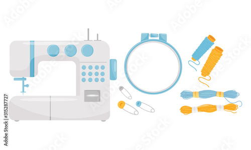 Sewing Notions and Sewing Supplies Vector Set. Tools for Handmade Activity Collection