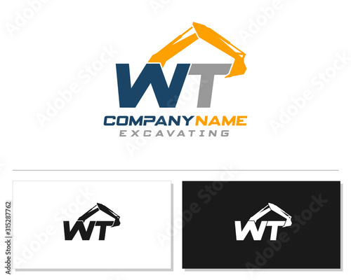 Initial W T WT excavator logo concept vector with arm excavator template vector.
