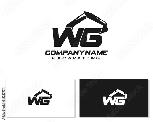 Initial W G WG excavator logo concept vector with arm excavator template vector.