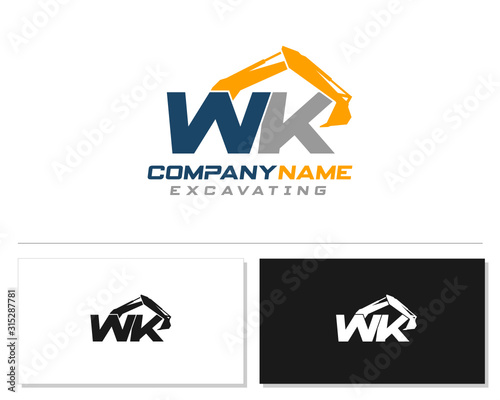 Initial W K WK excavator logo concept vector with arm excavator template vector.