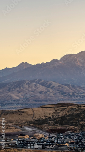 Vertical Scenic sunrise over the Utah valley and Mountains