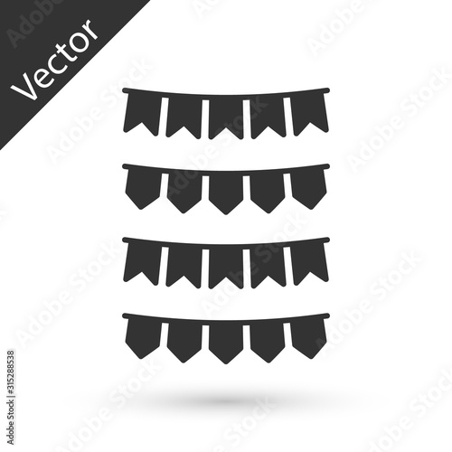 Grey Carnival garland with flags icon isolated on white background. Party pennants for birthday celebration, festival and fair decoration. Vector Illustration