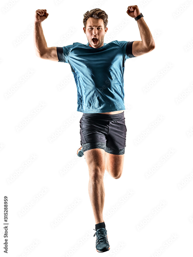 one caucasian runner running jogger jogger young man in studio isolated on white background one caucasian runner running jogger jogger young man in studio isolated on white background