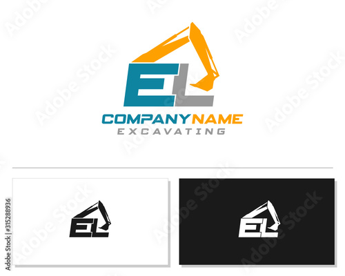 Initial E L EL excavator logo concept vector with arm excavator template vector.