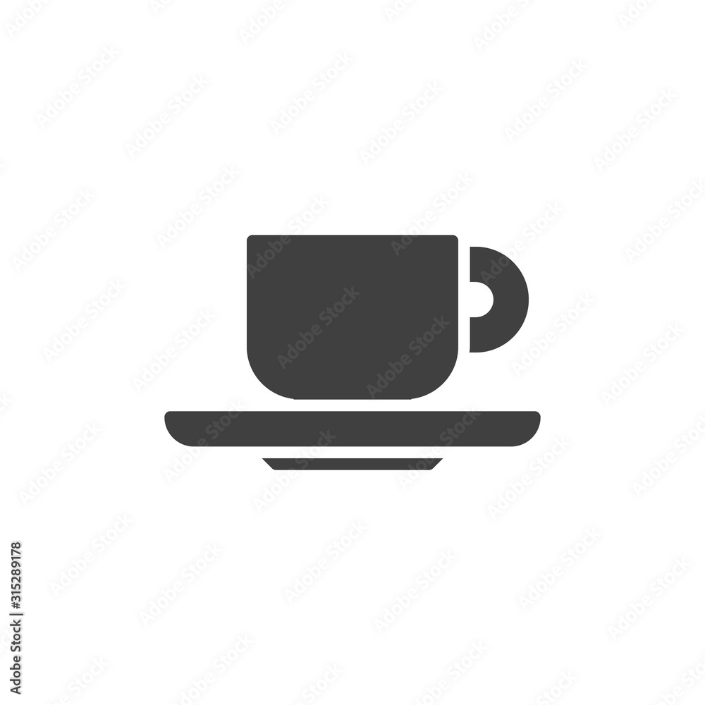 Tea cup with saucer vector icon. filled flat sign for mobile concept and web design. Cup of coffee glyph icon. Symbol, logo illustration. Vector graphics Tea cup with saucer vector icon. filled flat sign for mobile concept and web design. Cup of coffee glyph icon. Symbol, logo illustration. Vector graphics