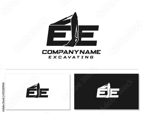 Initial E EE excavator logo concept vector with arm excavator template vector.