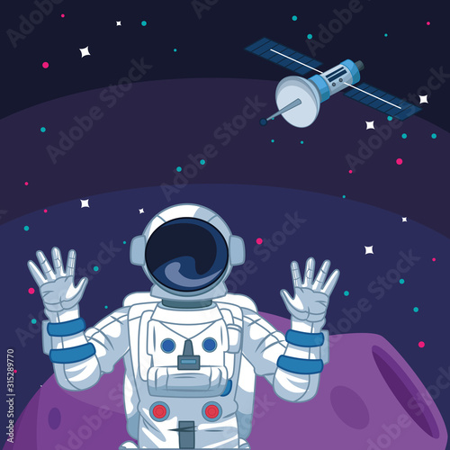 astronaut in moon satellite starry space exploration