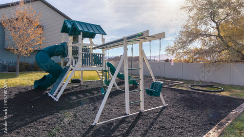 Panorama frame Swings and slides at a kids playground