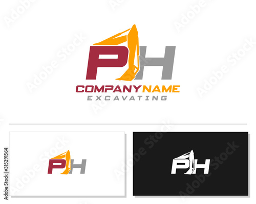 Initial P H PH excavator logo concept vector with arm excavator template vector.