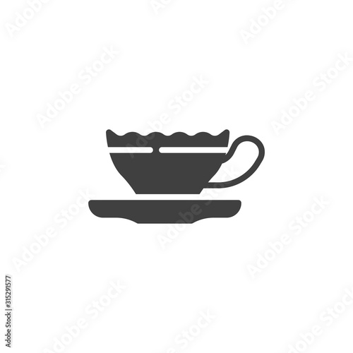 Vintage cup of tea vector icon. filled flat sign for mobile concept and web design. Coffee cup with saucer glyph icon. Cafe symbol, logo illustration. Vector graphics
