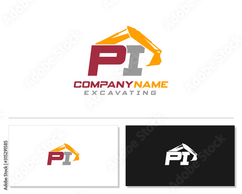 Initial P I PI excavator logo concept vector with arm excavator template vector.