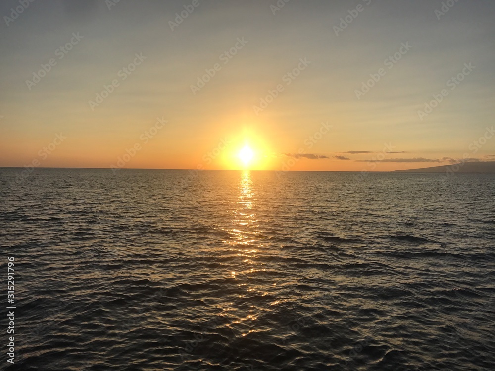 Beautiful Sunset on Pacific Ocean, Waikiki, Hawaii, The United States of America