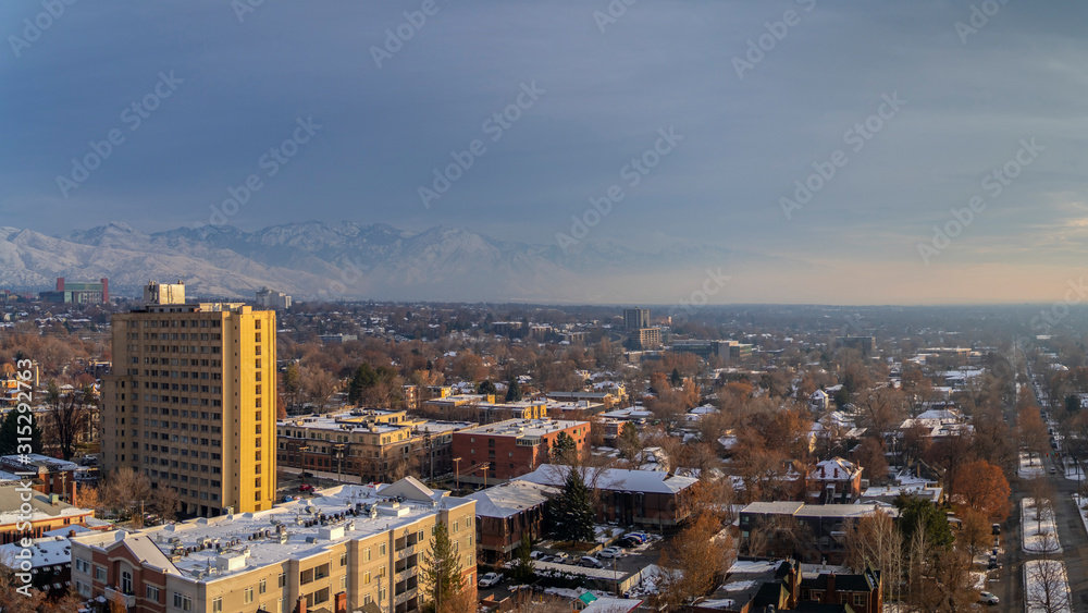 Panorama Salt Lake City panorama in winter day light