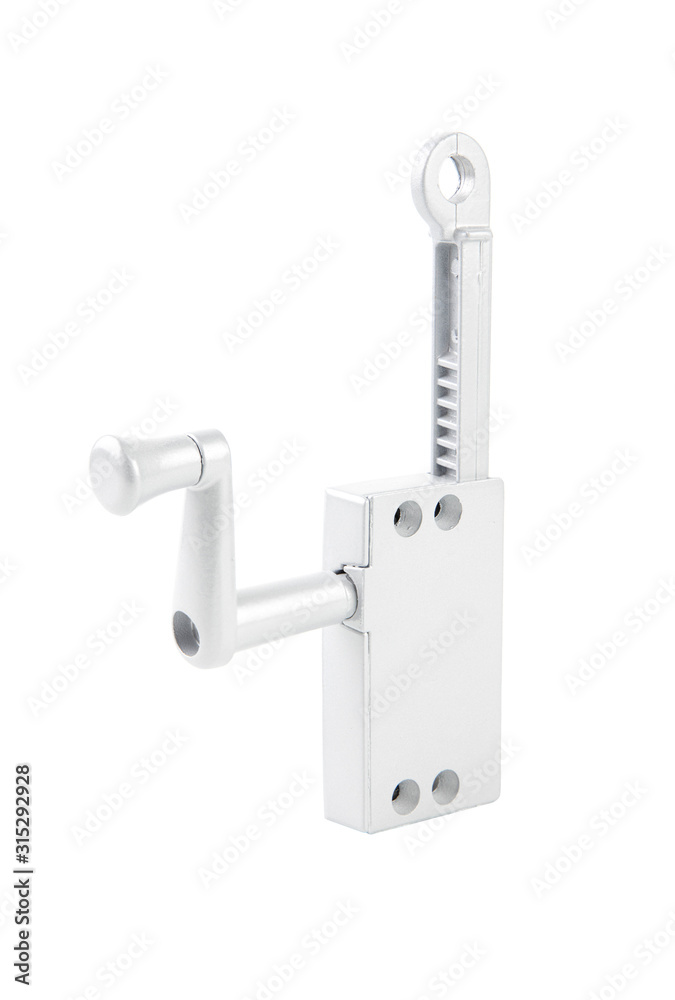 Gray Aluminium Window winder Operator for rotating glass window isolated on white background. Gray Aluminium Window winder Operator for rotating glass window isolated on white background.