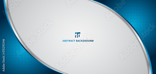 Abstract banner web template 3D dimention blue curve with radial halftone frame isolated on white background.