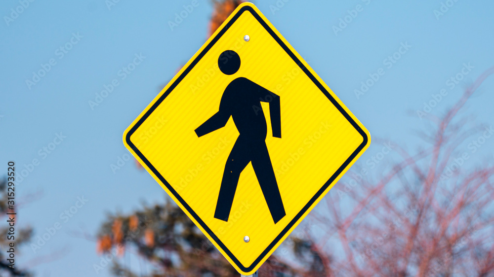 Panorama Traffic warning sign for a pedestrian crossing Panorama Traffic warning sign for a pedestrian crossing