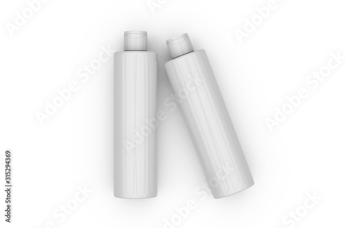 Cosmetic bottle mock up template on isolated white background. Liquid container for gel, lotion, cream, shampoo, perfume, bath foam, 3d illustration. photo