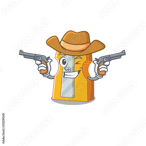 Pencil sharpener dressed as a Cowboy having guns