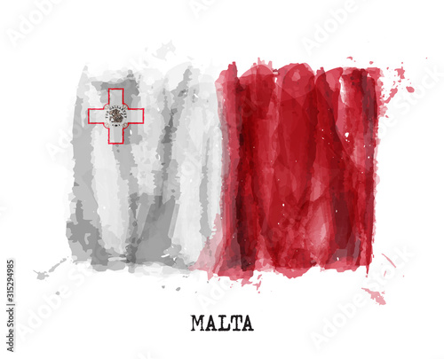 Realistic watercolor painting flag of Malta . Vector .