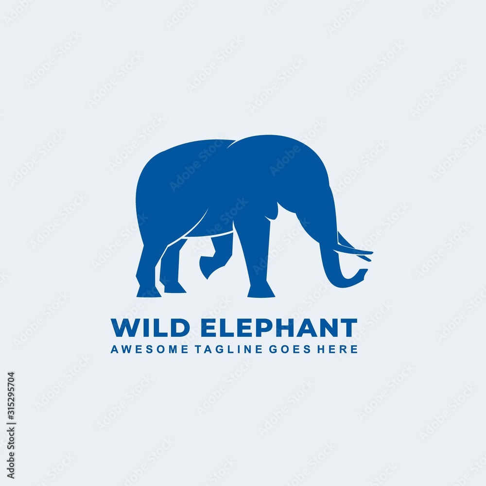 Vector Logo Illustration Wild Elephant Blue Color Silhouette Style