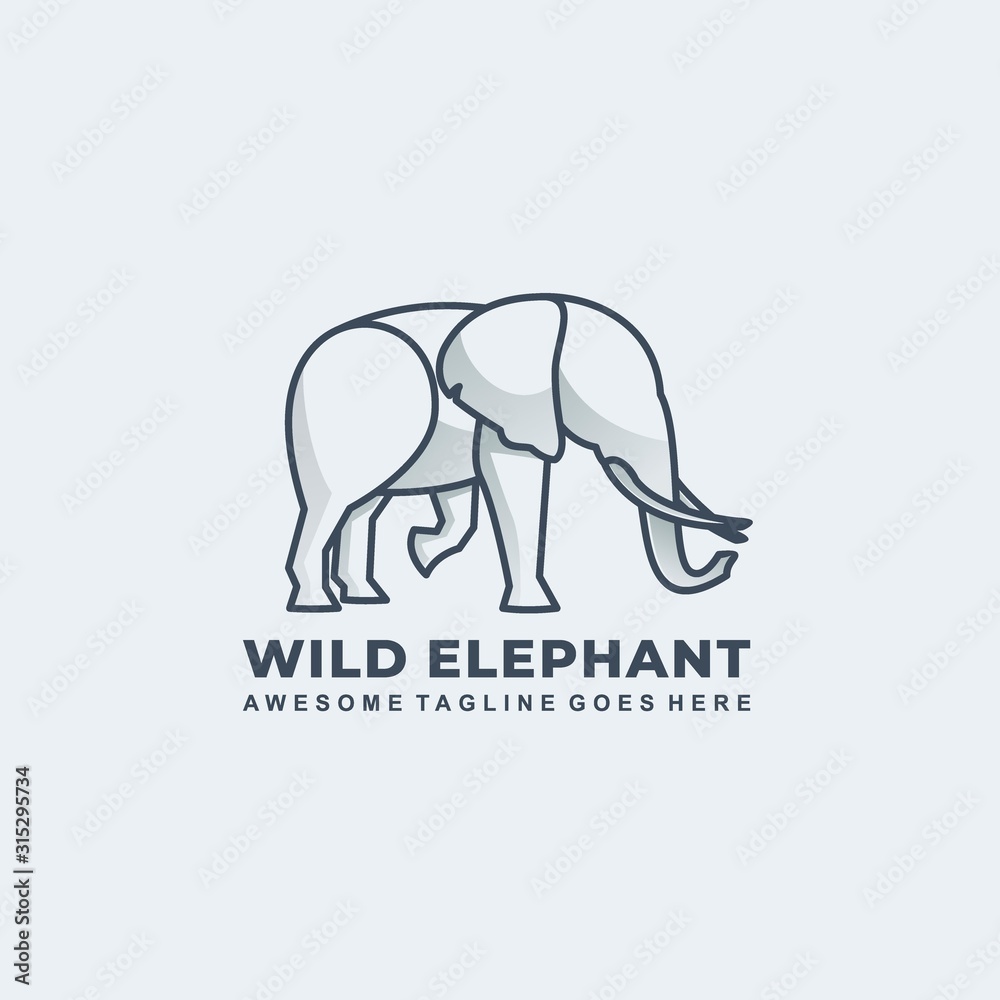Vector Logo Illustration Wild Elephant Line Art