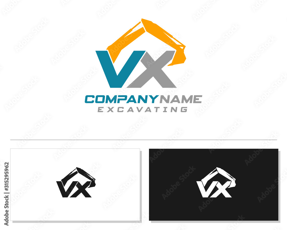 Initial V X VX excavator logo concept vector with arm excavator template vector. Initial V X VX excavator logo concept vector with arm excavator template vector.