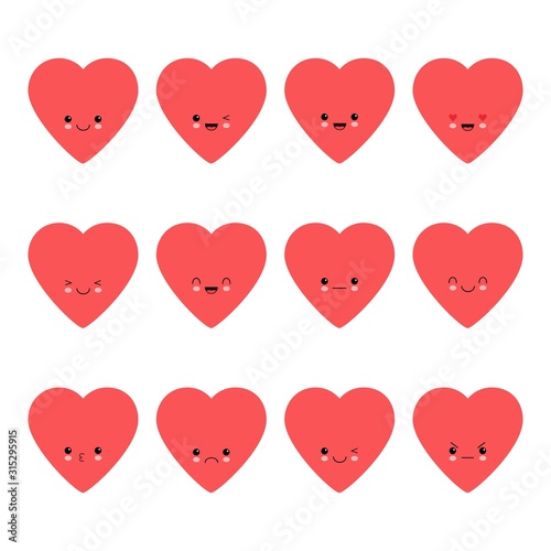 ute heart collection. Emoticons. Emoji. Love symbol. Kawaii