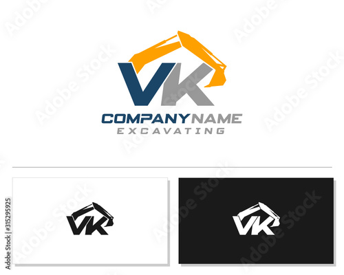 Initial V K VK excavator logo concept vector with arm excavator template vector.