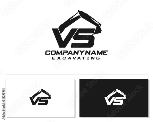 Initial V S VS excavator logo concept vector with arm excavator template vector.