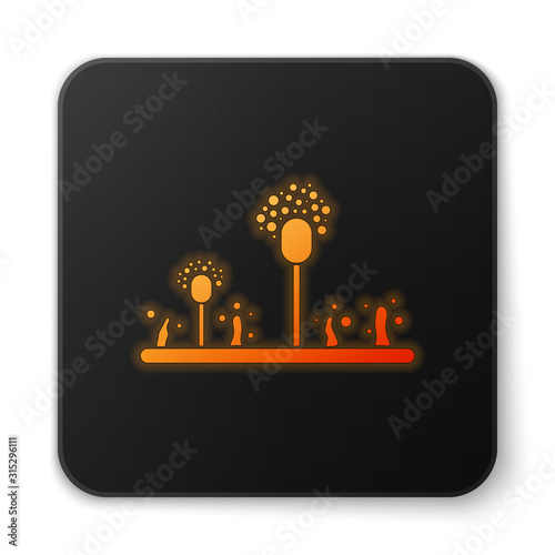 Orange glowing neon Mold icon isolated on white background. Black square button. Vector Illustration