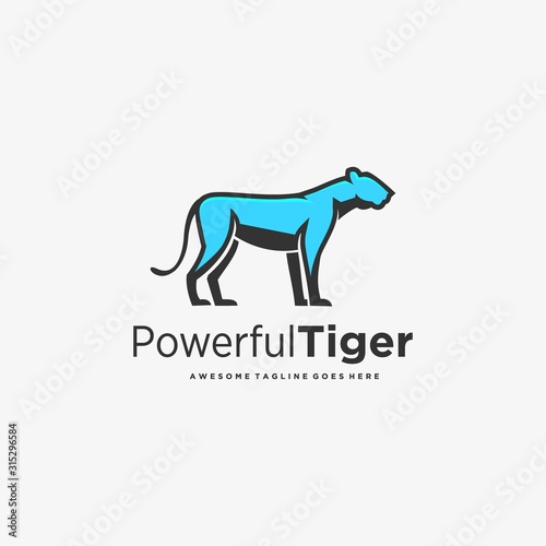 Vector Logo Illustration Power Full Tiger Mascot Cartoon
