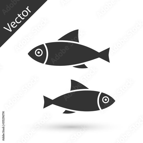 Grey Fish icon isolated on white background. Vector Illustration