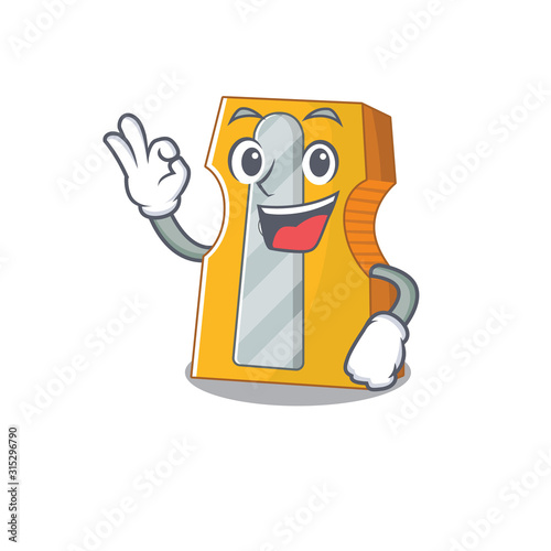 A picture of pencil sharpener making an Okay gesture