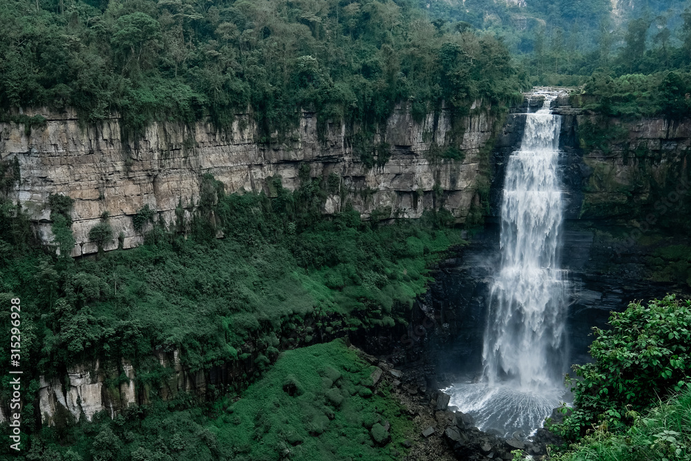 Salto del Tequendama - a waterfall on the Bogotá River in Colombia. Beautiful cascading, very long waterfall in the canyon.