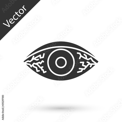 Grey Reddish eye due to viral, bacterial or allergic conjunctivitis icon isolated on white background. Vector Illustration