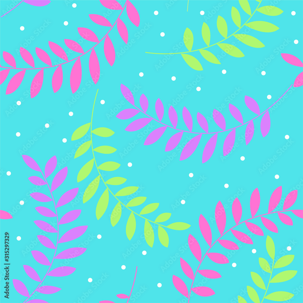 Seamless background with neon leafs
