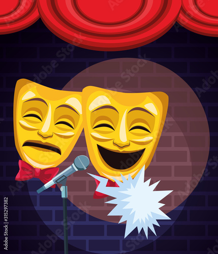 theatrical masks microphone sound stand up comedy show