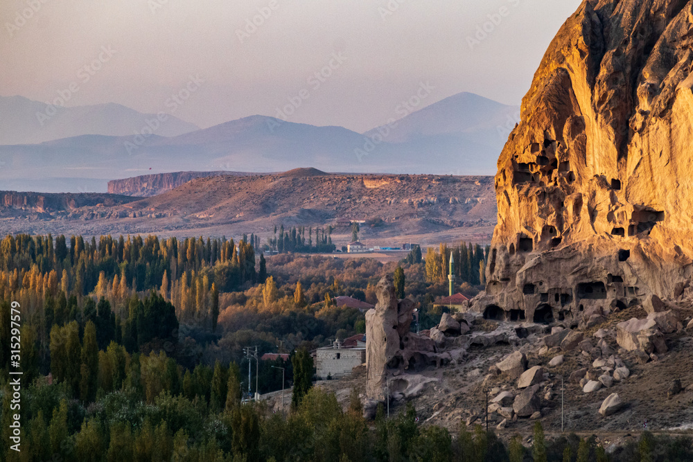 View of the old village in Cappadocia in Turkey