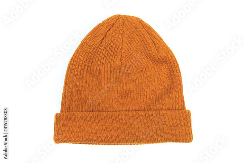 Beige beanie  in white background for mockup template isolated - Image