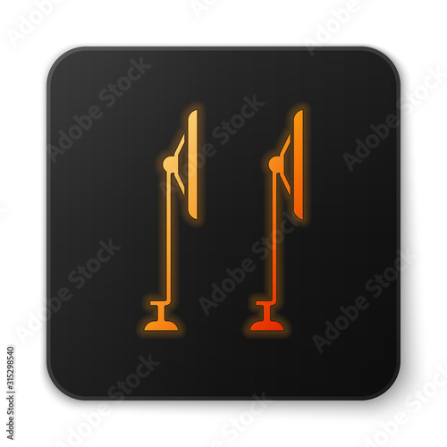 Orange glowing neon Windscreen wiper icon isolated on white background. Black square button. Vector Illustration