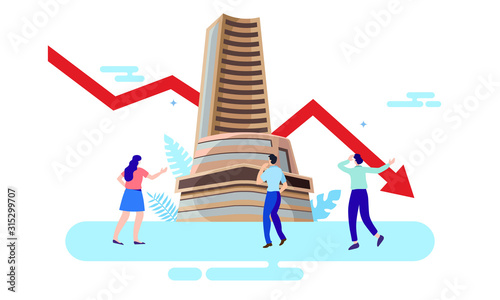 bombay stock exchange fall with worried people vector