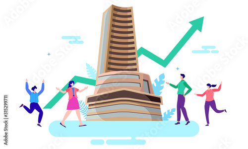 bombay stock exchange growth with happy people vector
