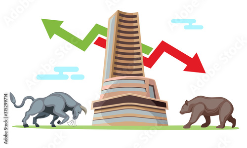 bombay stock exchange with bull and bear market concept vector