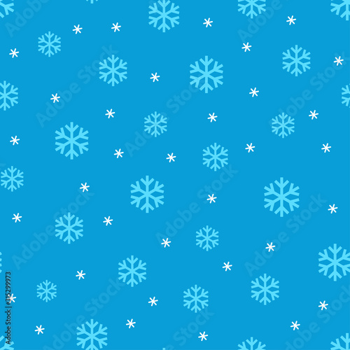 Blue snowflakes on blue seamless vector pattern